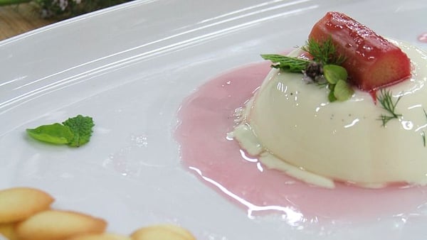 Panna Cotta with Rhubarb and Almond Tuille wafers