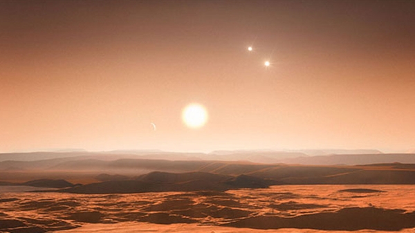 Artist’s impression of the view from the Gliese 667Cd looking towards the planet’s parent star Gliese 667C (European Southern Observatory)