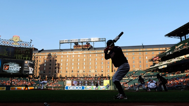 Nick Swisher of the Cleveland Indians waits to bat against the Baltimore Orioles at Camden Yards, Baltimore
