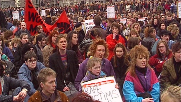 Young people protesting on the streets of Dublin in 1992