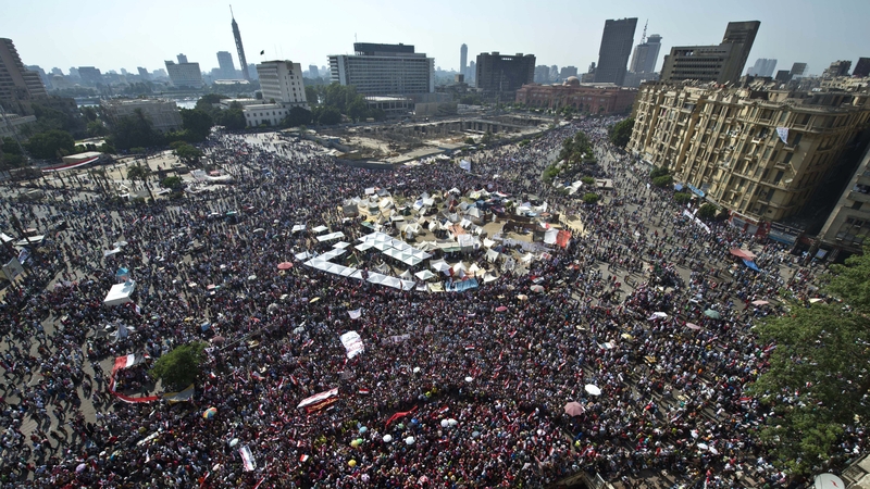 Huge numbers of people gathered around Tahrir Square
