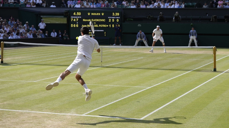 A lithe Novak Djokovic unleashes a viscous backhand against Juan Martin del Potro