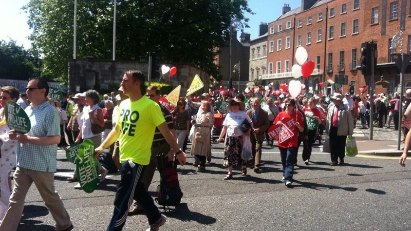 Gardaí estimate 35,000 attended the rally, though organisers claimed a higher figure