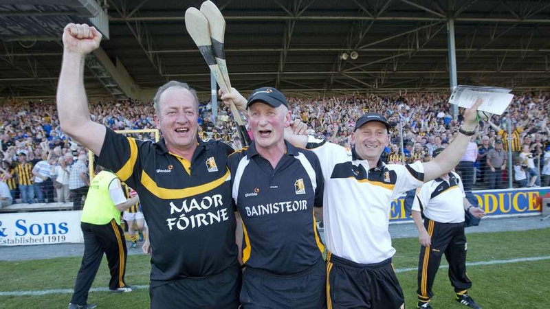 Kilkenny manager Brian Cody celebrates with selectors Martin Dempsey and Michael Fogarty