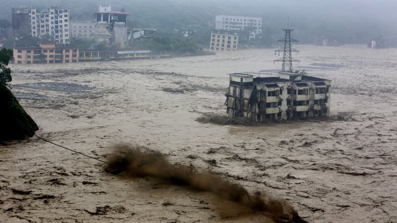 Heavy flood waters swept through Beichuan in China's Sichuan province