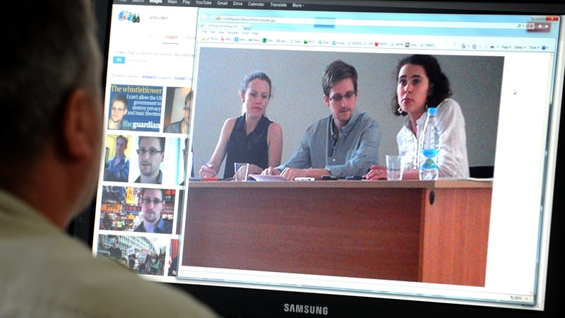 A photo showing Edward Snowden during his meeting with rights activists