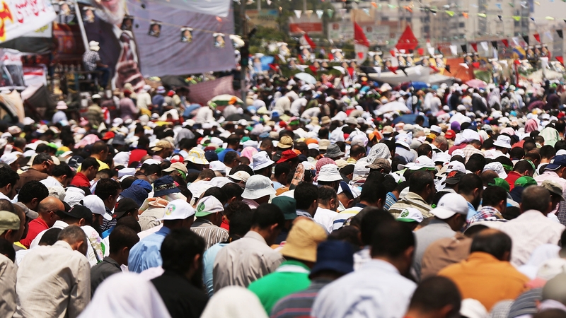 Supporters of ousted president Mohammed Mursi participate in Friday prayer