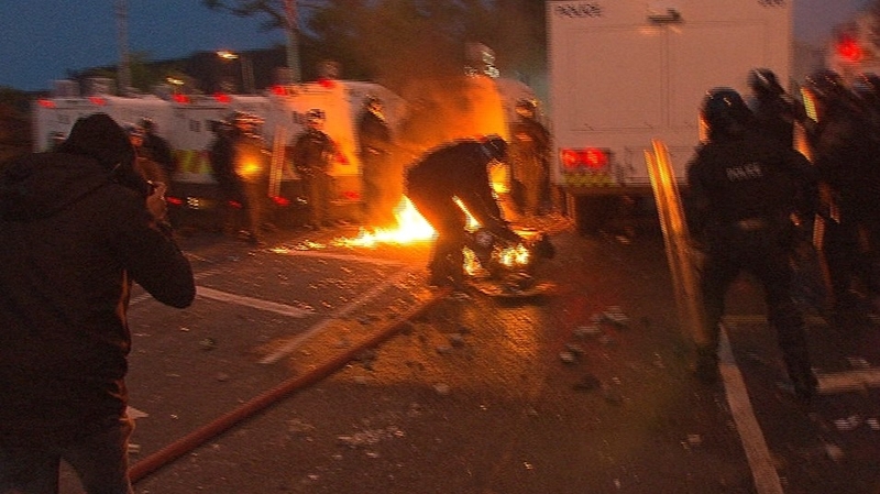 Seven PSNI officers were injured in the riots