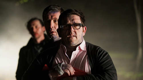 Frost (front) with co-stars Paddy Considine (middle) and Simon Pegg (back) - New movie The World's End in cinemas from Friday