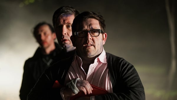 Frost (front) with co-stars Paddy Considine (middle) and Simon Pegg (back) - New movie The World's End in cinemas from Friday