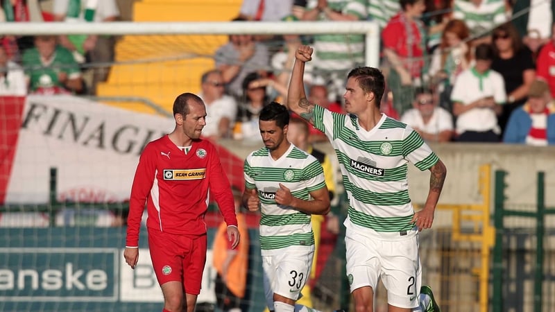 Mikael Lustig opened the scoring for the Bhoys at a sundrenched Solitude
