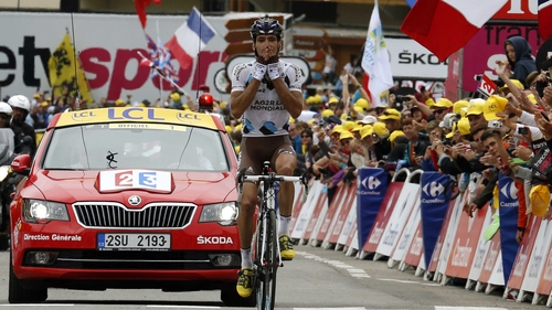 Christophe Riblon overtook Tejay van Garderen in the final kilometres to win the stage
