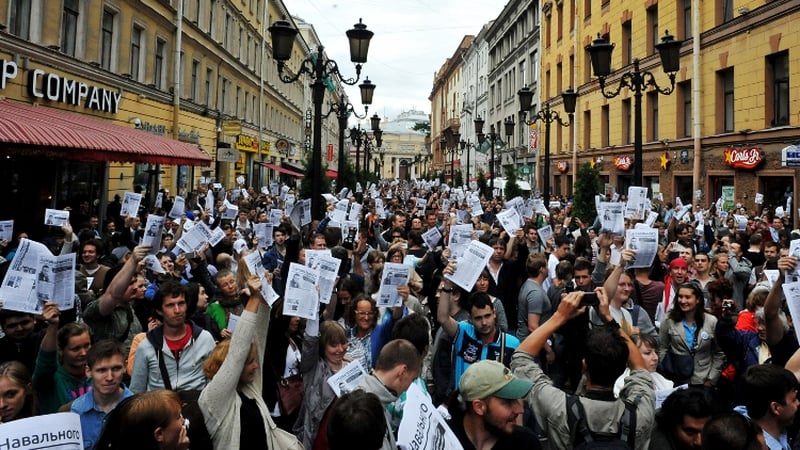 Protests over the jailing of Alexei Navalny took place across Russia, including in St Petersburg