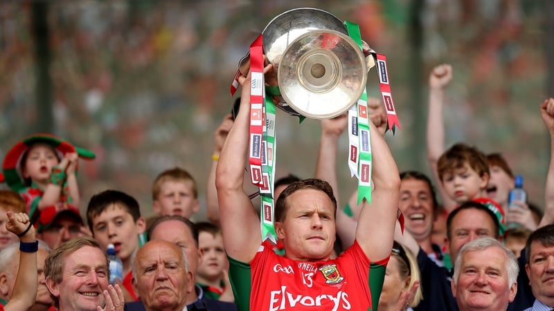 Andy Moran lifts the Nestor Cup after Mayo beat London in last year's final