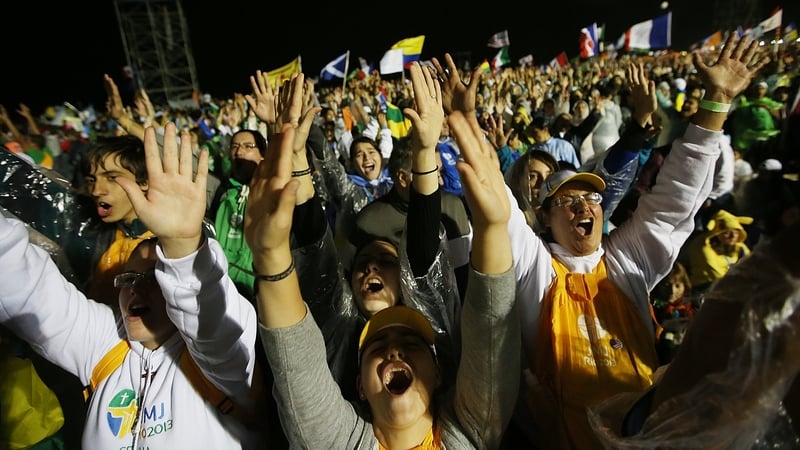 Crowds gathered on the Copacabana beach yesterday to mark the beginning of the youth festival