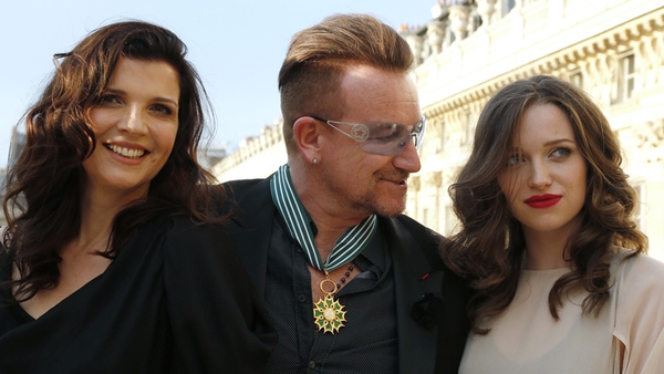 Ali Hewson, Bono and daughter Jordan pictured after the musician received the Commander of the Order of Arts and Letters in Paris recently