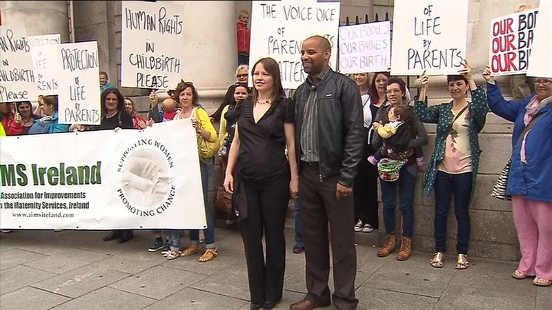 Supporters joined Aja Teehan and her husband at the Four Courts today