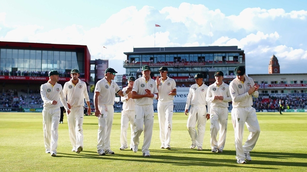 Australia leave the pitch after another good day in the third test at Old Trafford