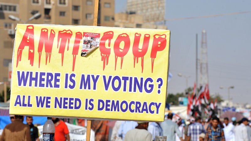 Supporters of the deposed president Mohamed Morsi during a demonstration against the government