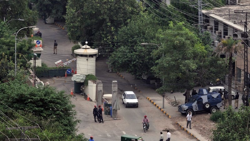 Pakistani security personnel stand guard outside the US consulate in Lahore earlier this week