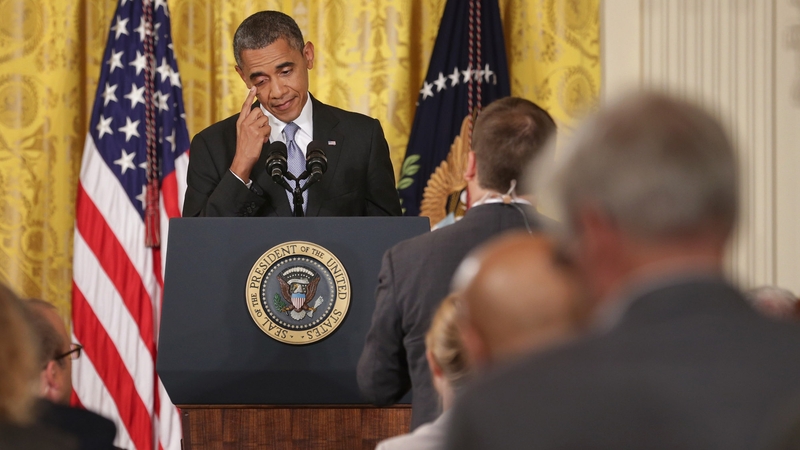 US President Barack Obama pictured at the briefing