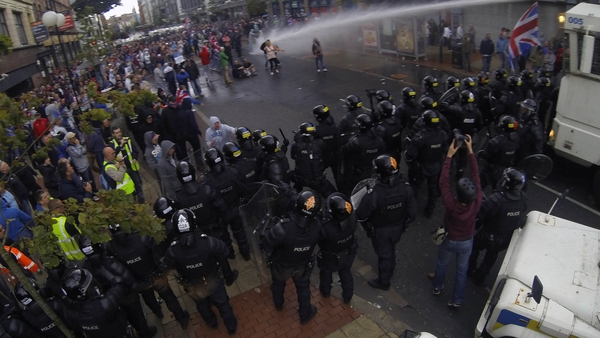 Serious rioting in Belfast after loyalist protest against republican parade