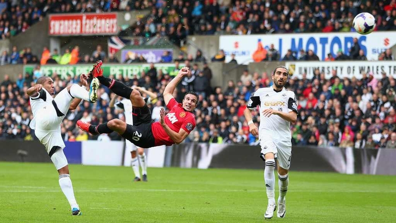 Robin van Persie put Manchester United ahead at the Liberty Stadium
