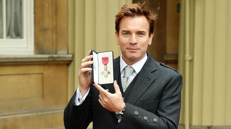 Ewan McGregor accepting an OBE at Buckingham Palace in June