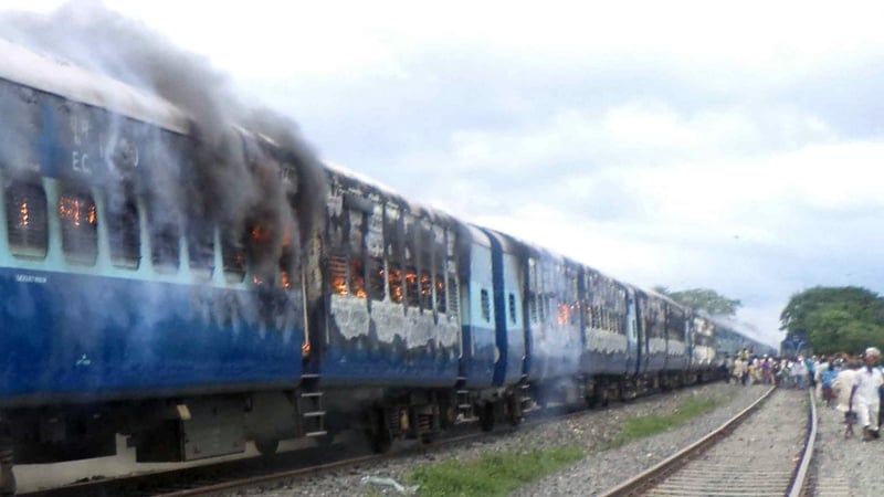 Reports say angry passengers torched a carriage after the train hit a group of people