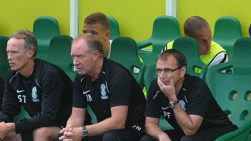 Pat Fenlon (r) arrived at Easter Road in November 2011