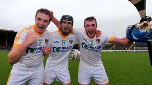 Antrim's Conal Morgan, David Kearney and Paddy McNaughton celebrate