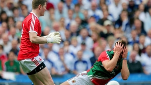 Aidan O'Shea goes down after being shoved in the back by Pascal McConnell