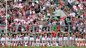 The Mayo team line up for the national anthem