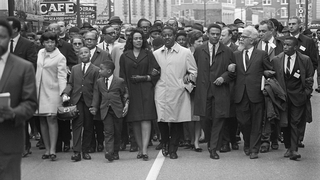 Coretta Scott King leads the 'March on Memphis' five days after the assassination of her husband