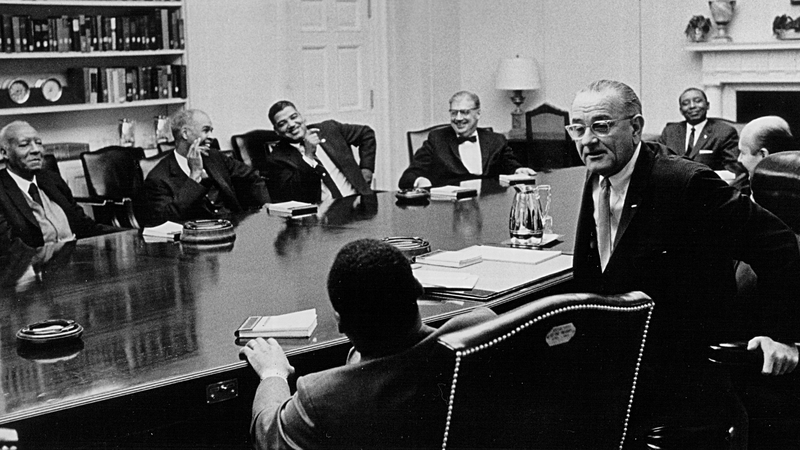 King and several other civil rights leaders meet US President Lyndon B Johnson