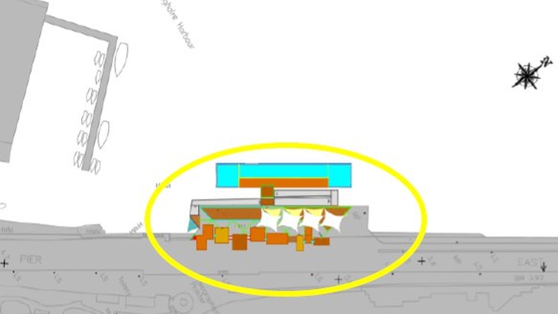 An image showing the proposed layout for the new facility at Berth 1 on the East Pier of Dún Laoghaire Harbour