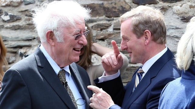The Nobel laureate shares a joke with Taoiseach Enda Kenny at the Wexford event in June