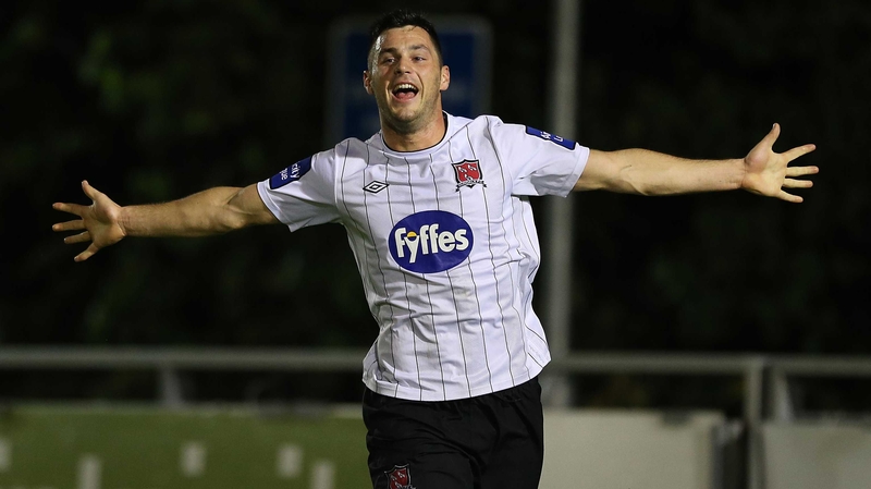 Pat Hoban celebrates Dundalk's opener at the Belfield venue
