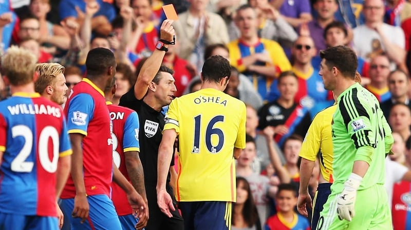 John O'Shea was sent off with 12 minutes to play