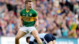 James O'Donoghue celebrates scoring Kerry's first goal against Dublin