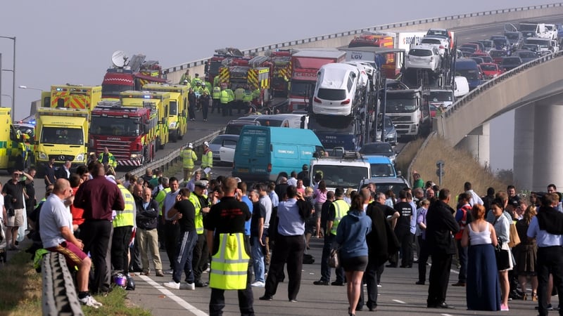 A general view of the scene on the London-bound carriageway of the Sheppey Bridge Crossing