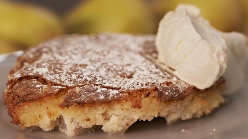 Rachel Allen's Mediterranean - inspired pear frangipane as featured on her show Rachel Allen's Everyday Kitchen