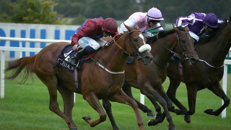La Collina (nearest) and Chris Hayes pull clear to win The Matron Stakes