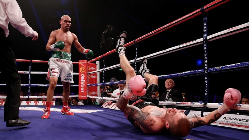 Raymundo Beltran knocks Ricky Burns to the canvas in Glasgow