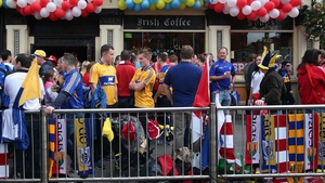 Fans gather outside a pub in Drumcondra before the game