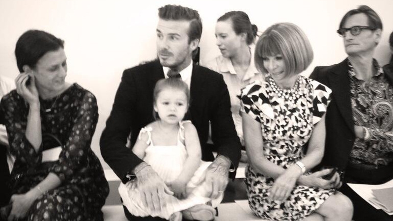David and Harper Beckham front row at New York Fashion Week