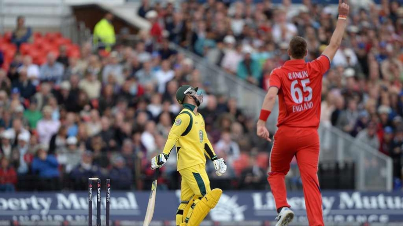 Boyd Rankin blowing Matthew Wade at Old Trafford