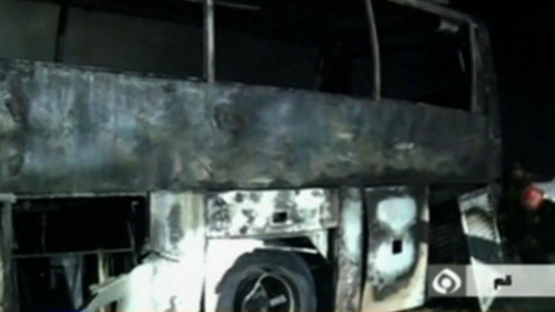 Two buses caught fire after collision