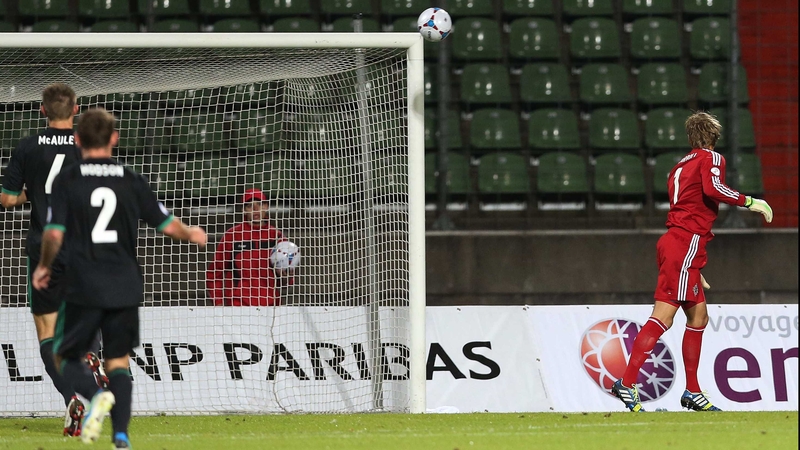 Roy Carroll can only watch as Luxembourg equalise