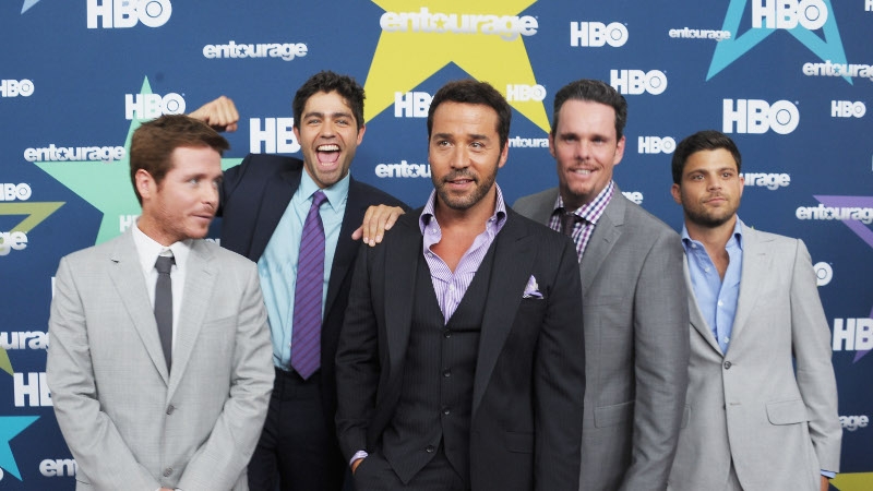 Entourage reunites Jeremy Piven (centre) with (l-r) Kevin Connoly, Adrian Grenier, Kevin Dillon, Jerry Ferrara